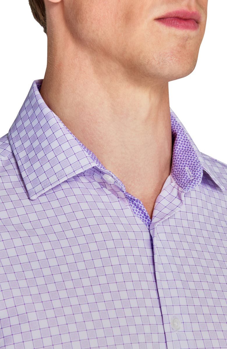 W.R.K Slim Fit Checker Print Performance Dress Shirt, Alternate, color, White/ Purple