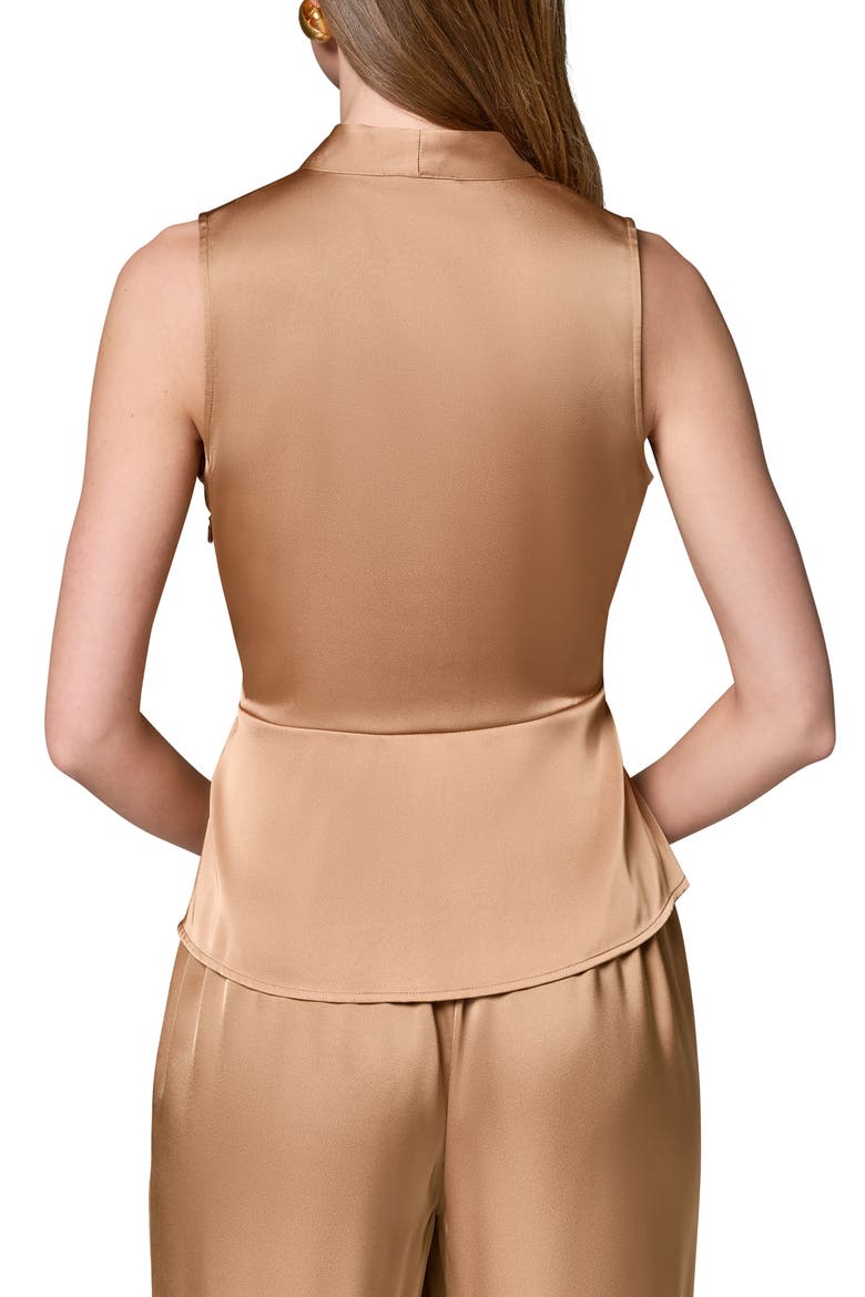 Sleeveless Faux Wrap Satin Top, Alternate, color, FAWN