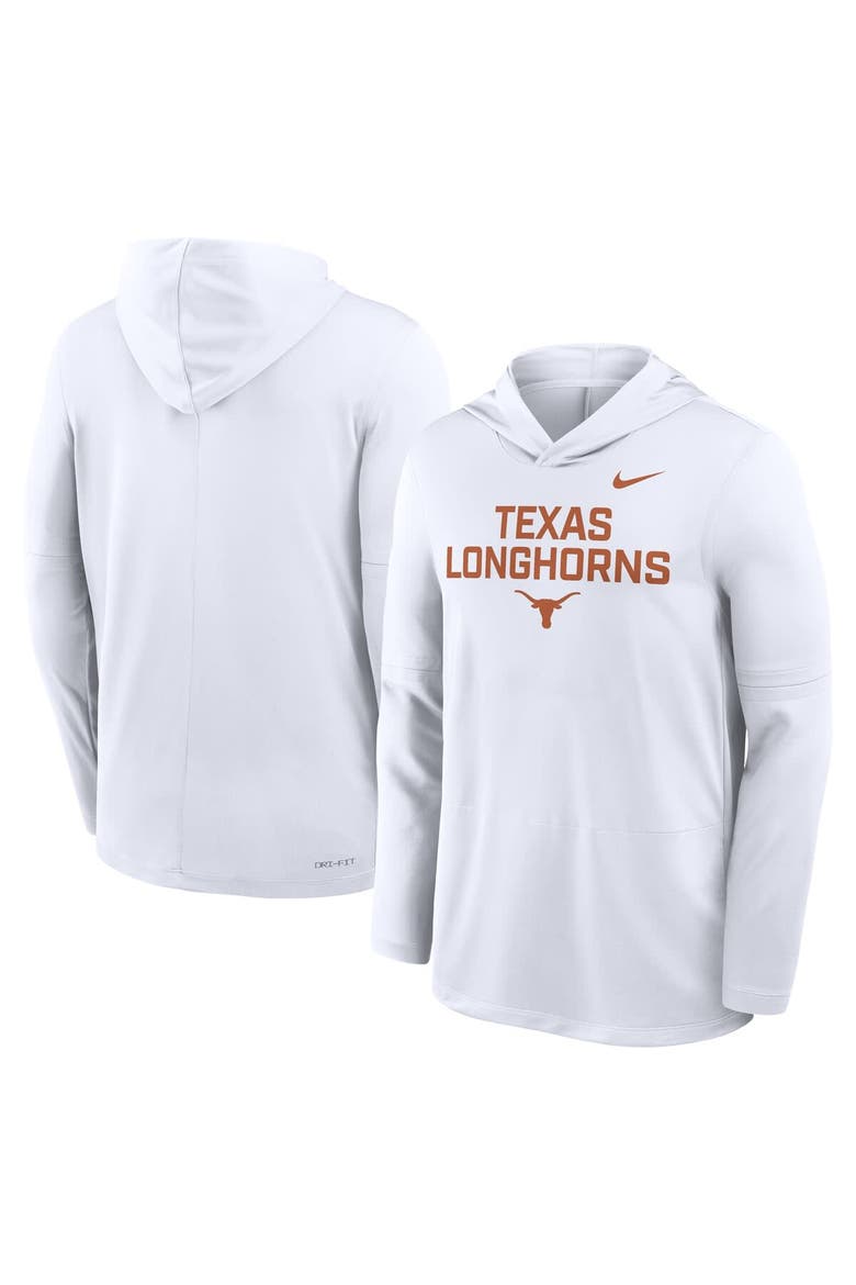 Men's Nike White Texas Longhorns 2025 Sideline Performance Long Sleeve Hoodie T-Shirt, Alternate, color, White