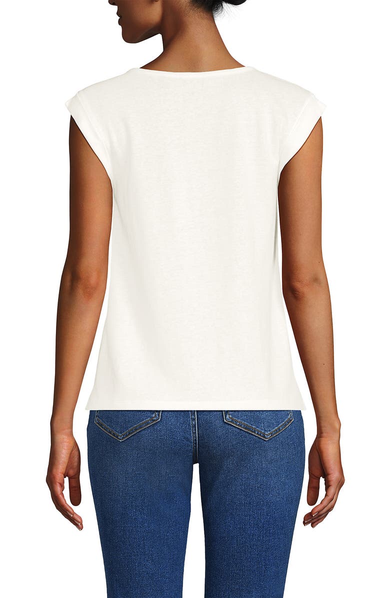 Lands' End Linen Blend Cap Sleeve Gathered Shoulder Tee, Alternate, color, Ivory
