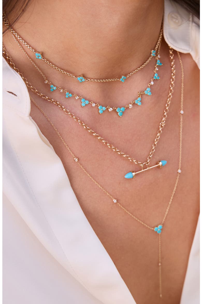 14K Gold Turquoise Rolo Necklace, Alternate, color, 14K YELLOW GOLD / TURQUOISE