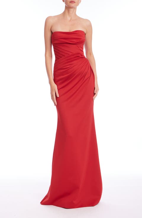 Strapless Pleat Detail Sheath Gown