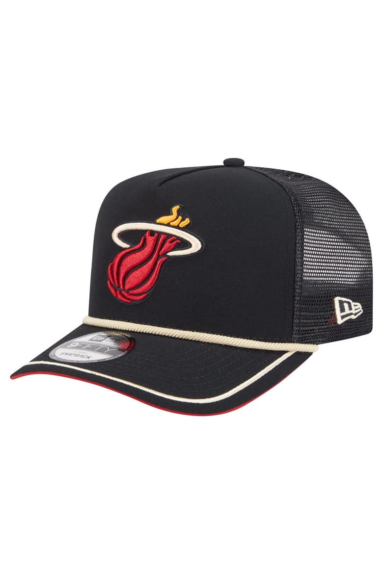 Men's New Era Black Miami Heat Vintage Team Rope A-Frame 9FIFTY Snapback Hat, Main, color, Black