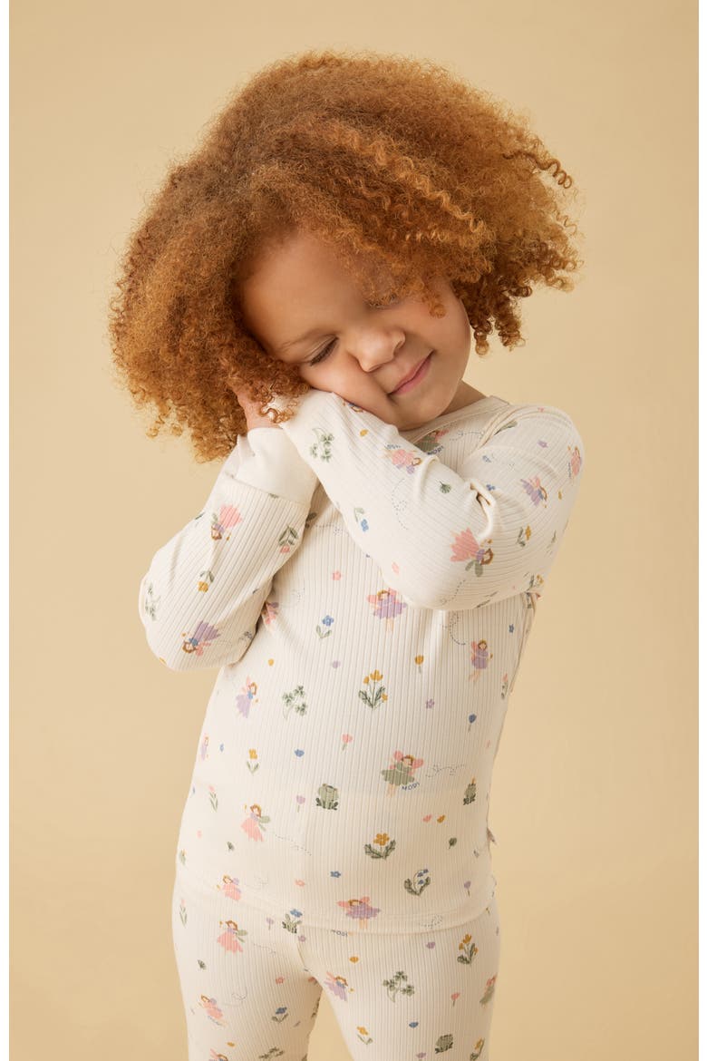 Ribbed Print Pyjama Set, Alternate, color, Gardenia & Fairy Orchard