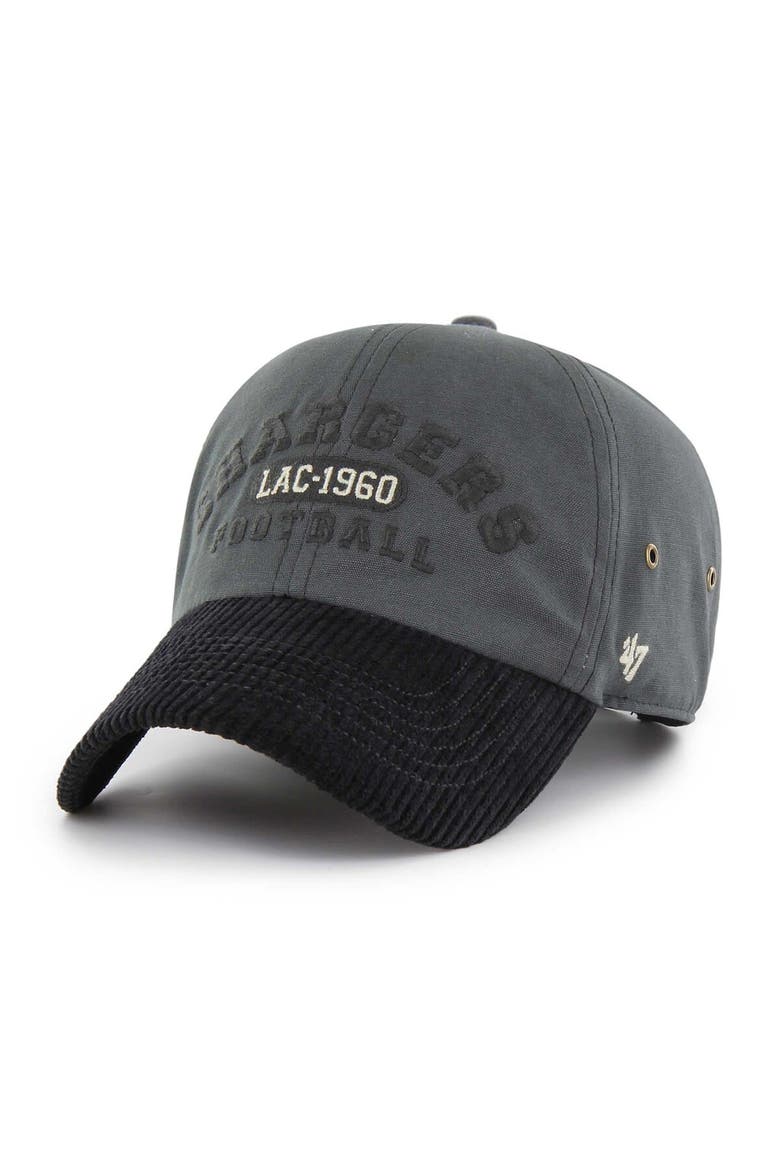 Men's '47 Charcoal Los Angeles Chargers Ridgeway Clean Up Adjustable Hat, Main, color, Charcoal