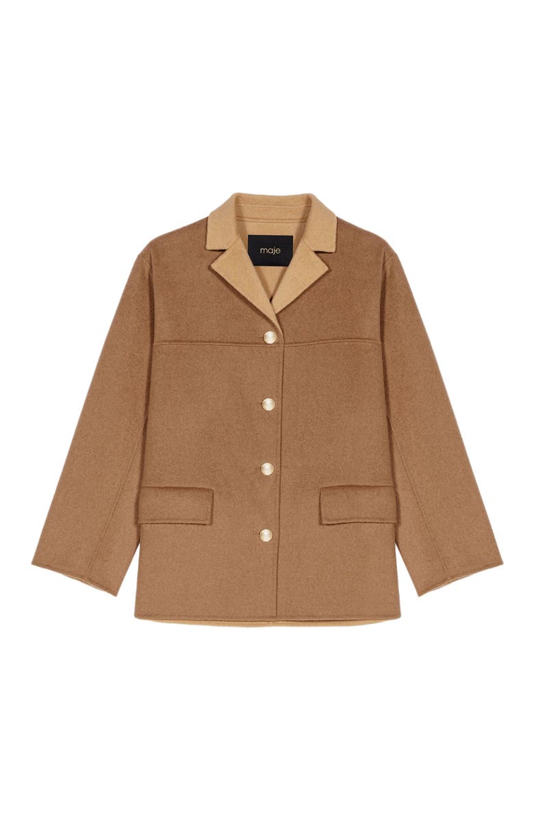 maje Double-faced mid-length coat, Alternate, color, Camel