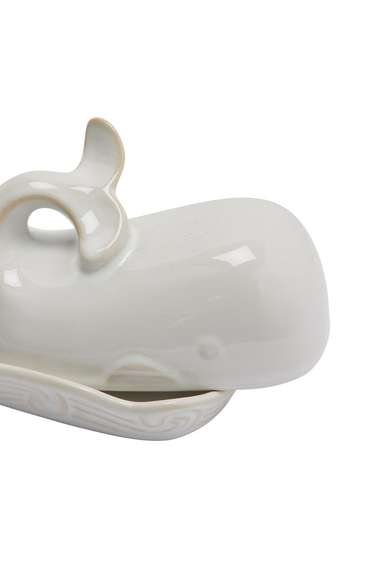Coastal Stoneware Whale Shaped Butter Dish, White, Alternate, color, White