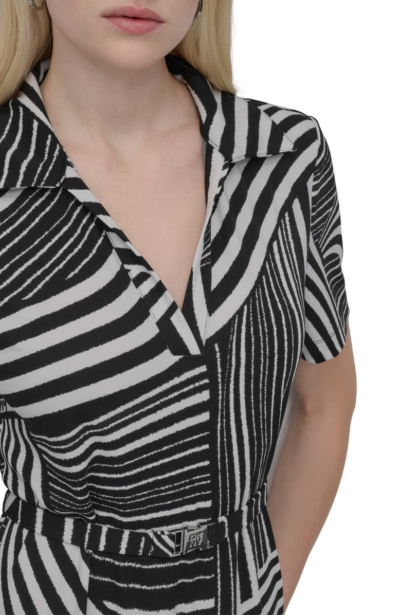 DKNY Short Sleeve Belted Maxi Dress, Alternate, color, Black/ Ivory