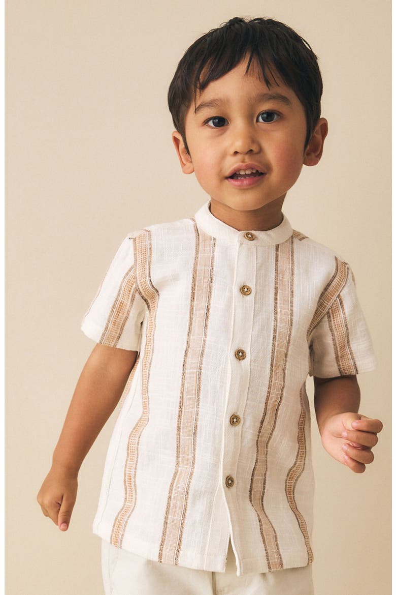Kids' Stripe Cotton Button-Up Shirt, Alternate, color, NEUTRAL