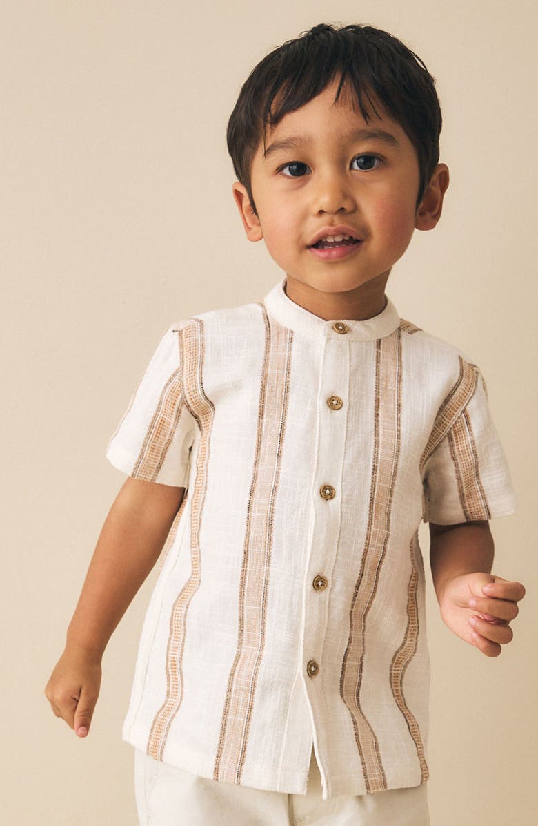 NEXT Kids' Stripe Cotton Button-Up Shirt, Alternate, color, Neutral
