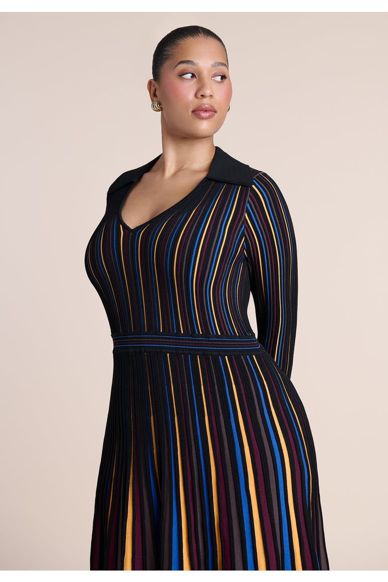 Pleated Knit Midi Dress, Alternate, color, PRIMARY STRIPES