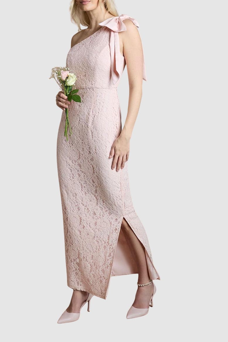 One Shoulder Lace Maxi Dress, Alternate, color, Blush
