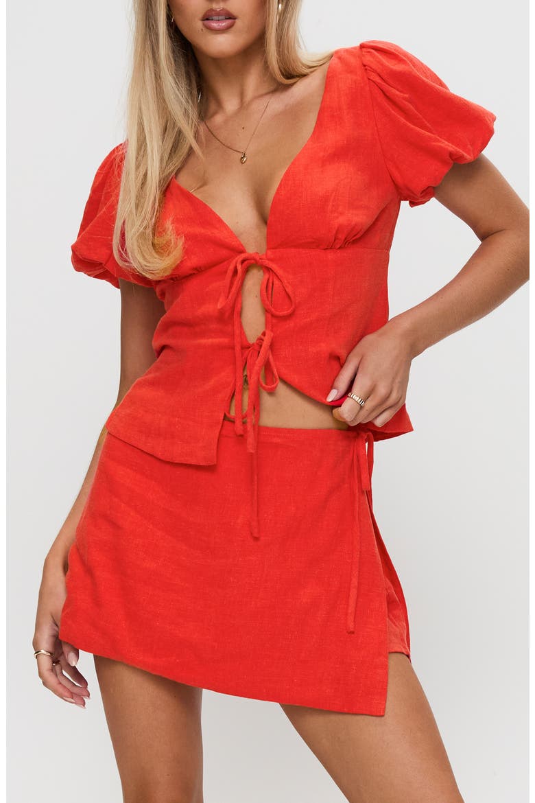 Gulliver Side Tie Linen Blend Miniskort, Alternate, color, RED