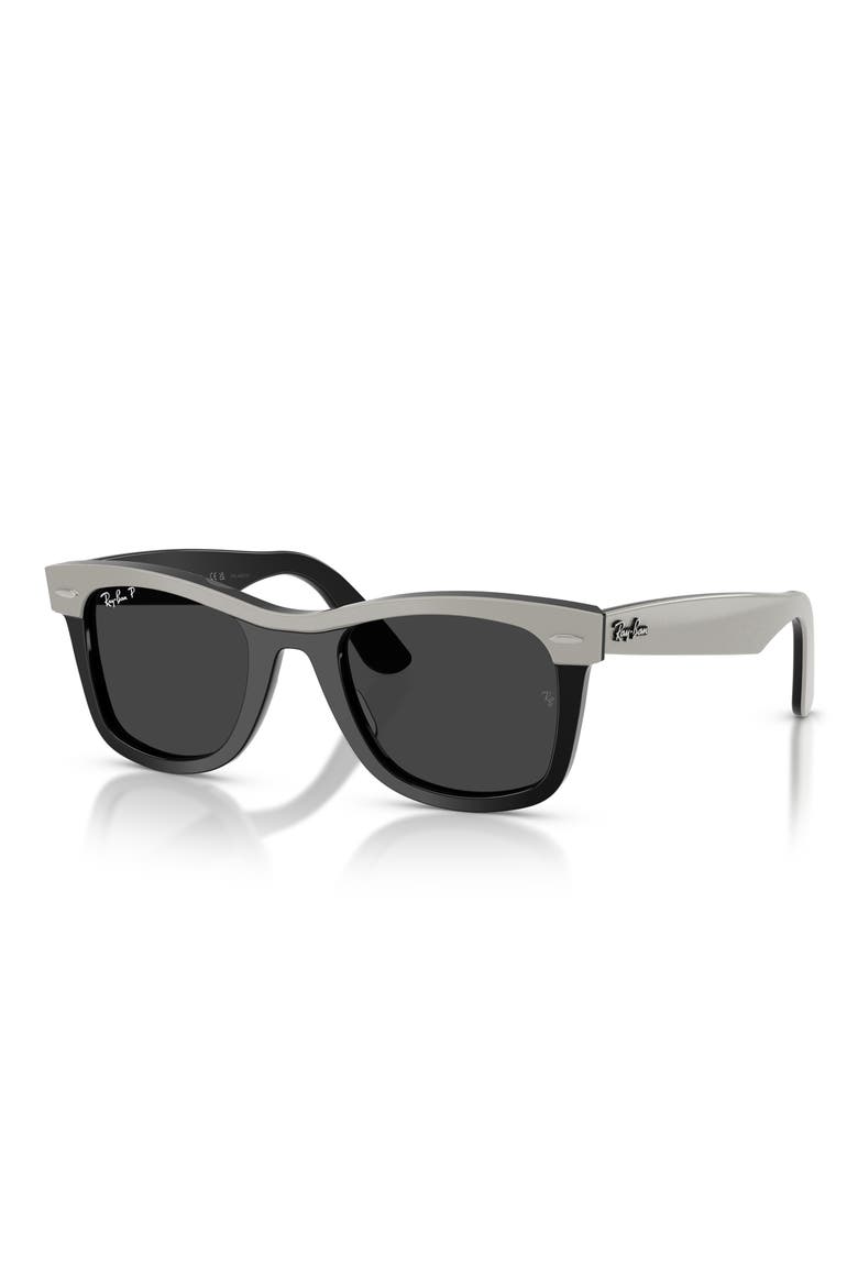 52mm Wayfarer Polarized Square Sunglasses, Alternate, color, GREY ON BLACK / POLAR BLACK