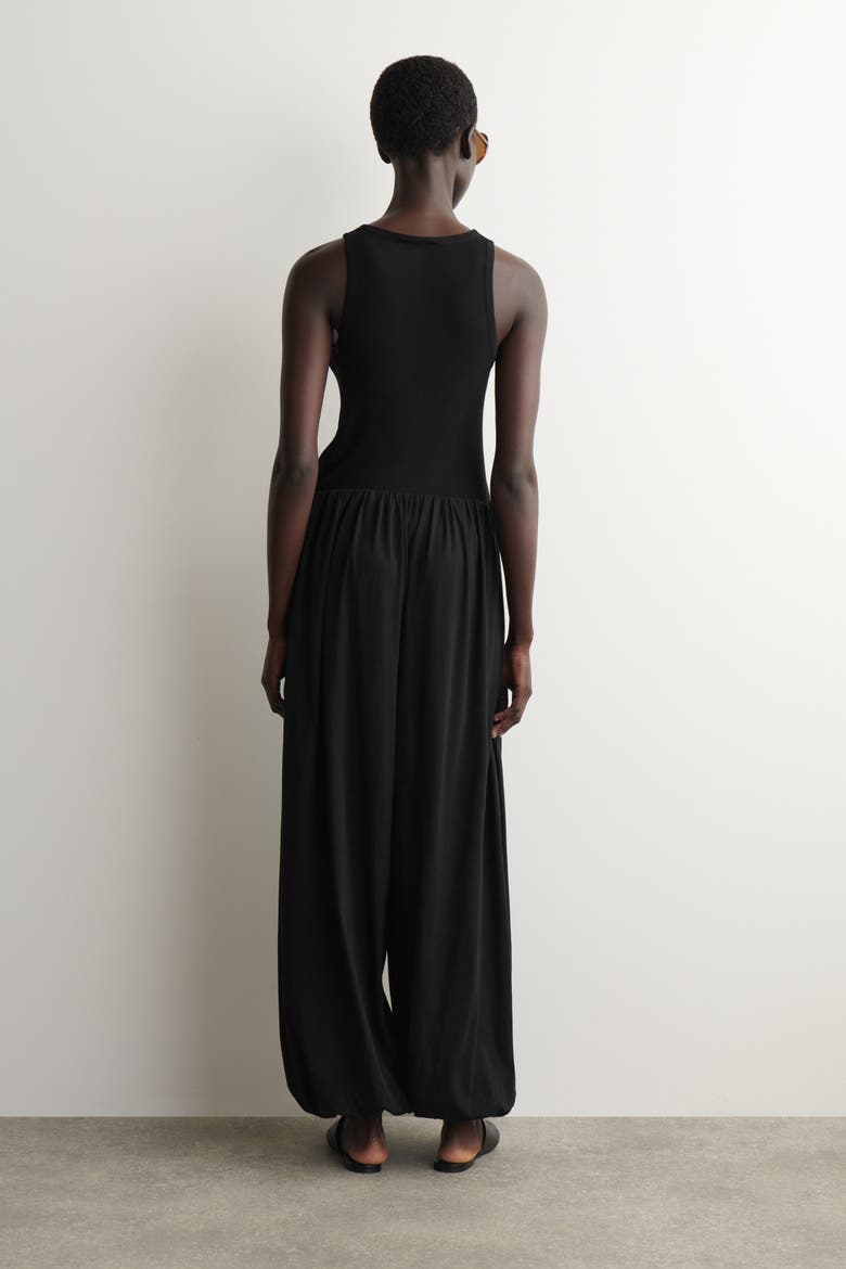 Gathered Cotton Balloon-leg Pants, Alternate, color, BLACK
