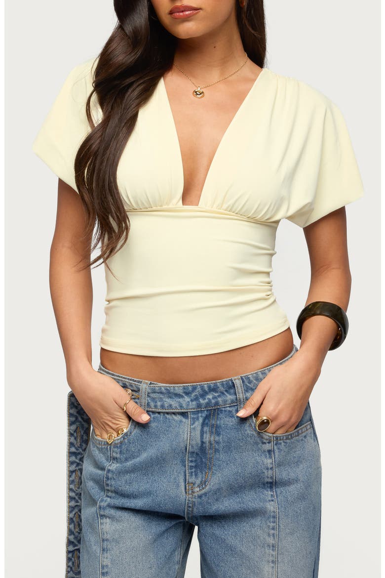 Flutter Plunge V-Neck Top, Main, color, LIGHT-YELLOW