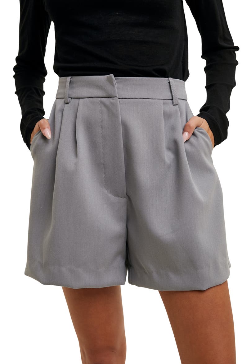 Pleat Twill Shorts, Main, color, GREY