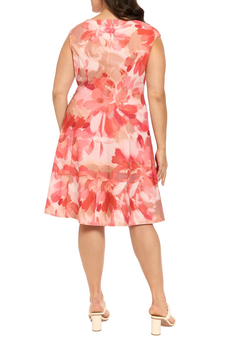Print Cap Sleeve Midi Dress, Alternate, color, IVORY/ CORAL