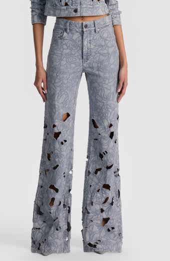 Alice + Olivia Chic High Waist Embroidered Eyelet Jeans