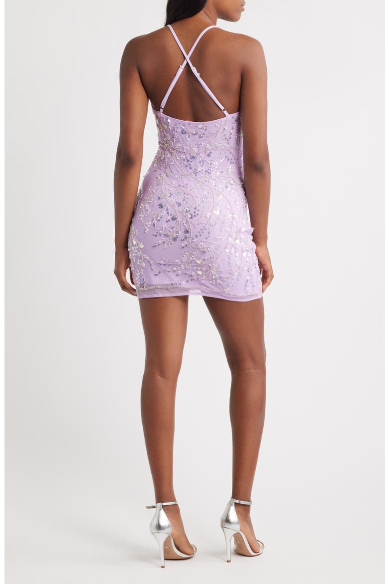 Beaded Floral Cocktail Minidress, Alternate, color, LILAC