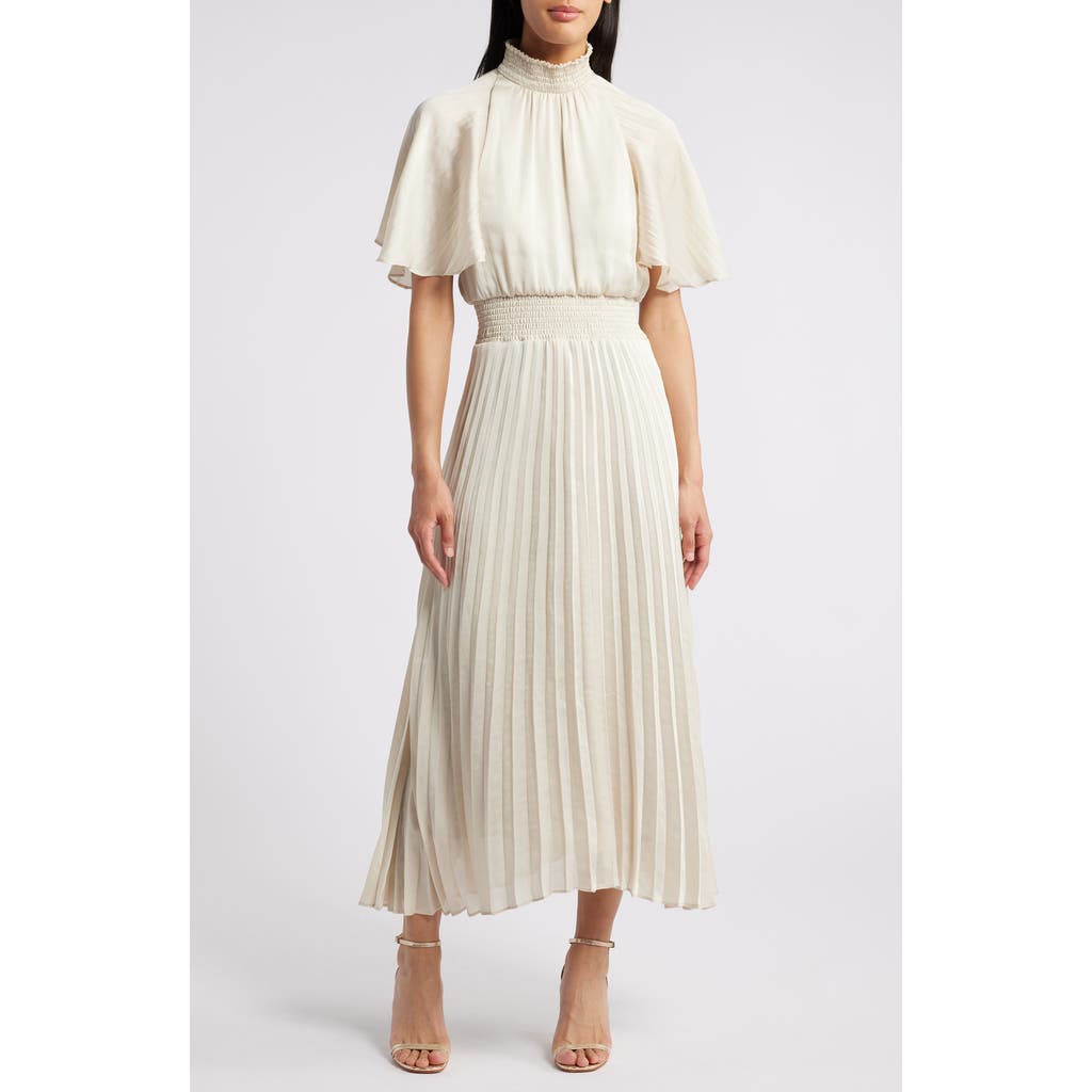 Julia Jordan Flutter Sleeve Pleated Midi Dress in Cream