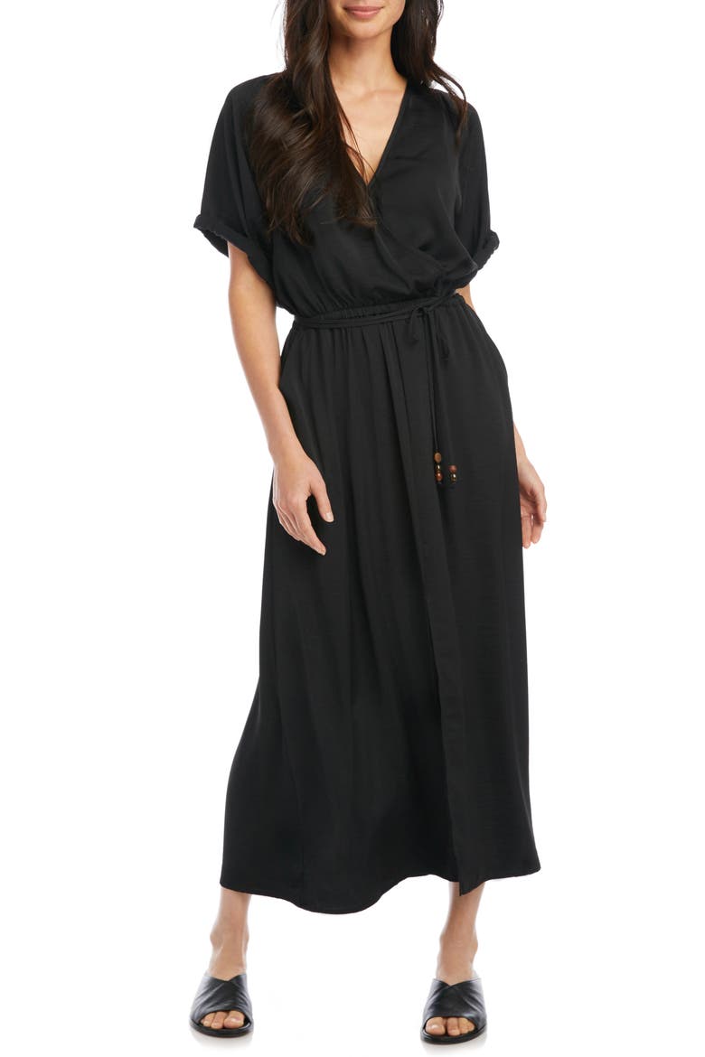 Cuffed Sleeve Midi Dress, Main, color, BLACK