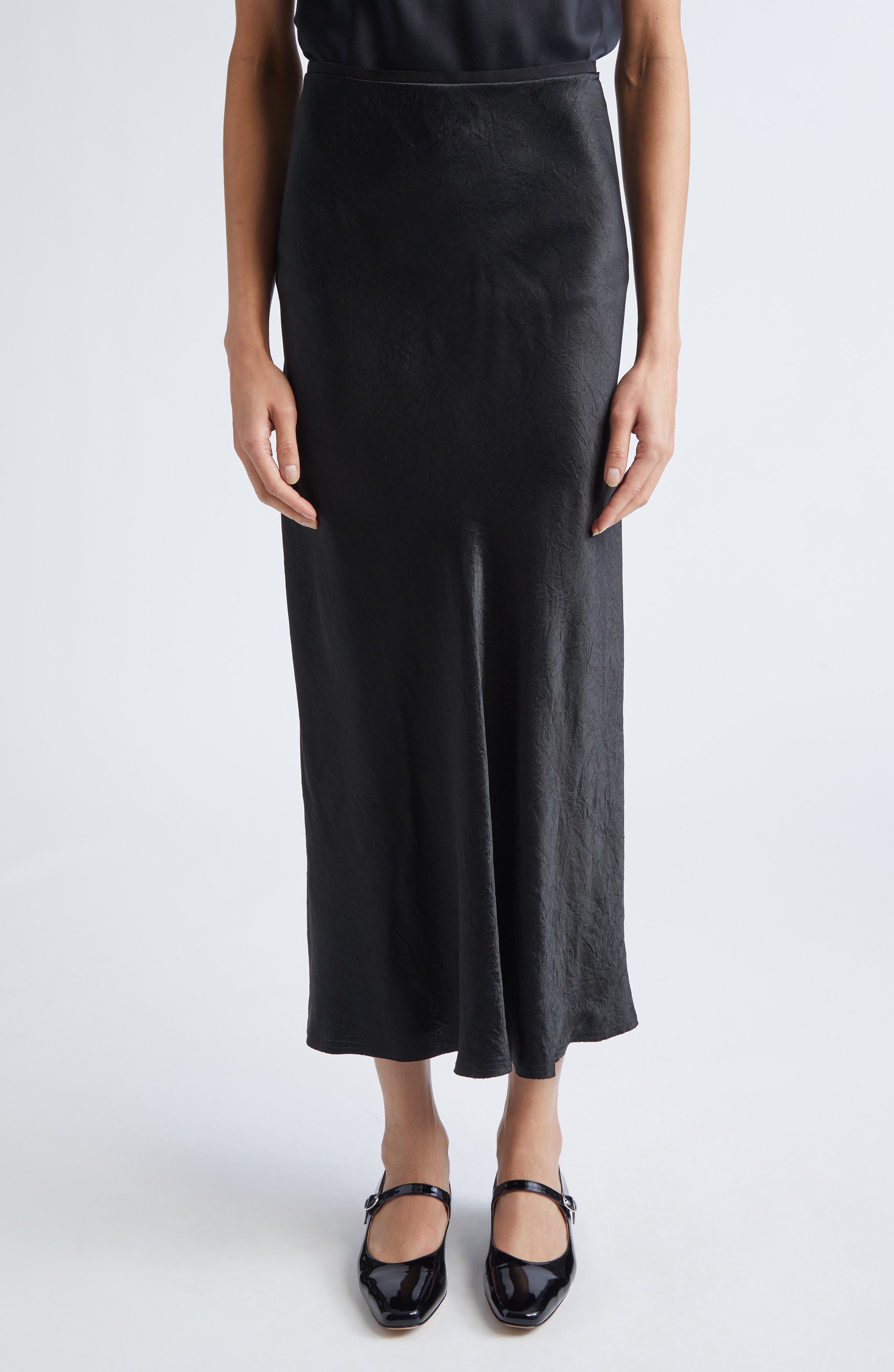 Crinkle Finish Satin Skirt