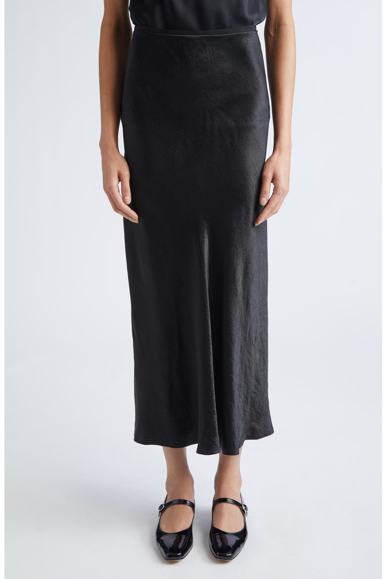 Crinkle Finish Satin Skirt, Main, color, BLACK