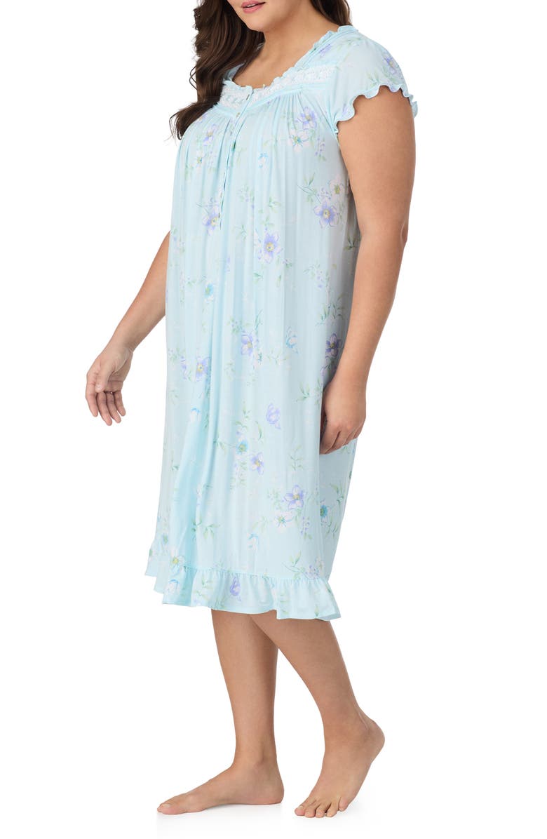 Eileen West Waltz Modal Nightgown, Alternate, color, Aqua/ Prt