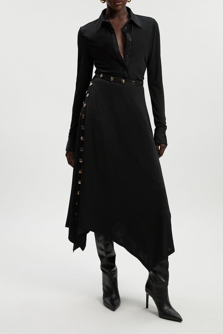Crepe Hanky Hem Eyelet Maxi Skirt, Alternate, color, Black