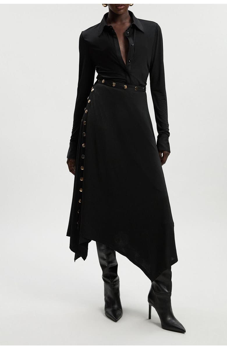 Karen Millen Crepe Hanky Hem Eyelet Maxi Skirt, Alternate, color, Black