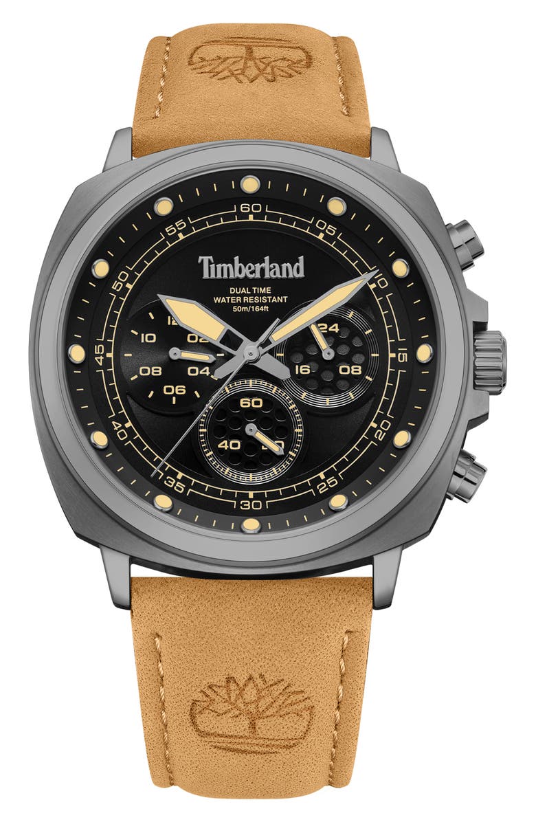 Timberland Williston Multifunction Chronograph Leather Strap Watch, 43.5mm x 46.5mm, Main, color, 