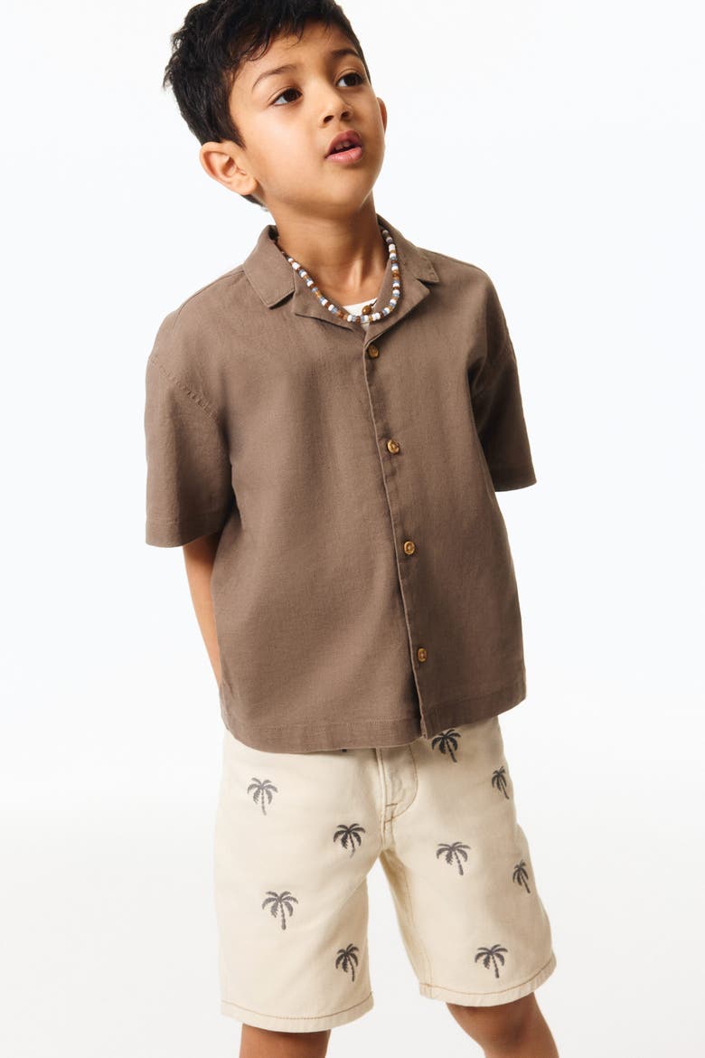 Embroidered Twill Shorts, Alternate, color, Light beige/palm trees