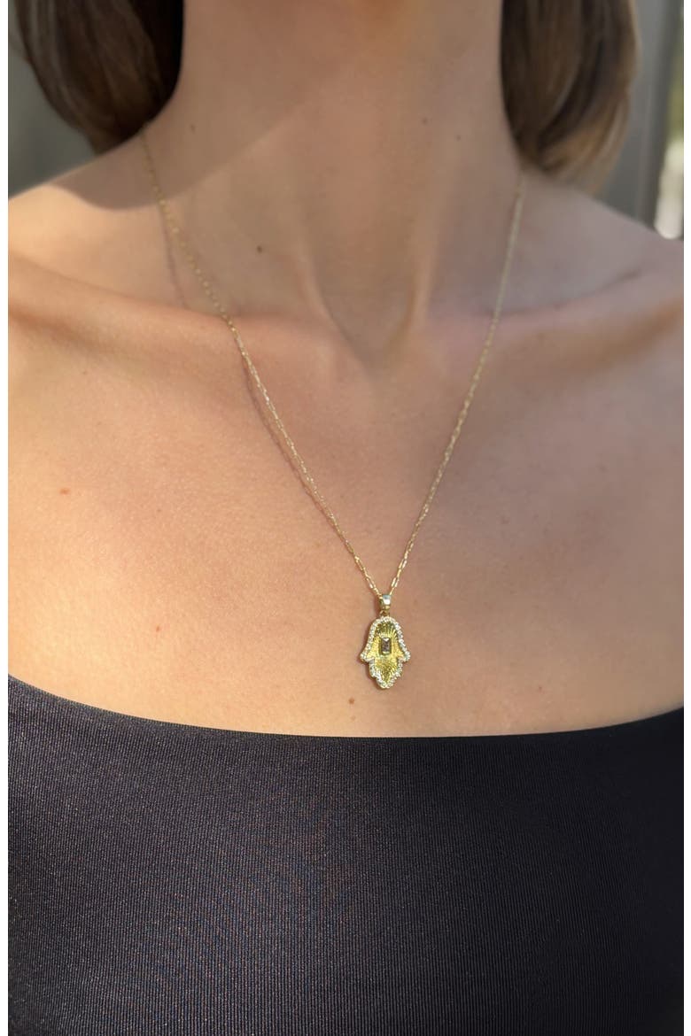 Baguette Hamsa Pendant Necklace, Alternate, color, GOLD