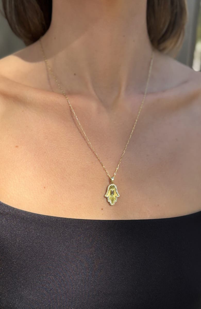 Adornia Baguette Hamsa Pendant Necklace, Alternate, color, Gold