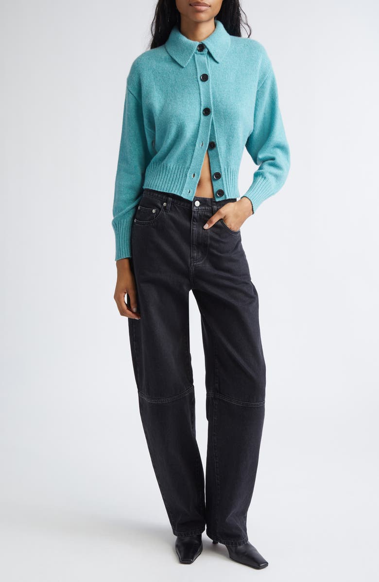 Proenza Schouler Rocia Cashmere Crop Cardigan, Alternate, color, Teal