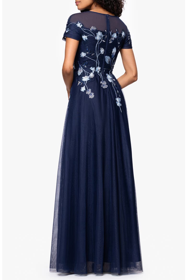 Embroidered Sequin Floral Bodice Mesh Gown, Alternate, color, NAVY/ MULTI