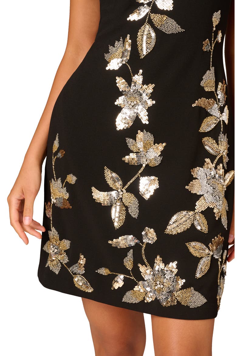 Beaded Crepe Sheath Dress, Alternate, color, BLACK