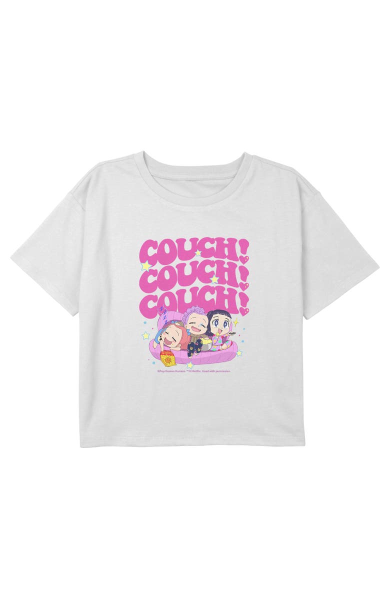 KPop Demon Hunters Girl's KPop Demon Hunters Cute Friendship Idols Couch Time  Graphic T-Shirt, Main, color, White