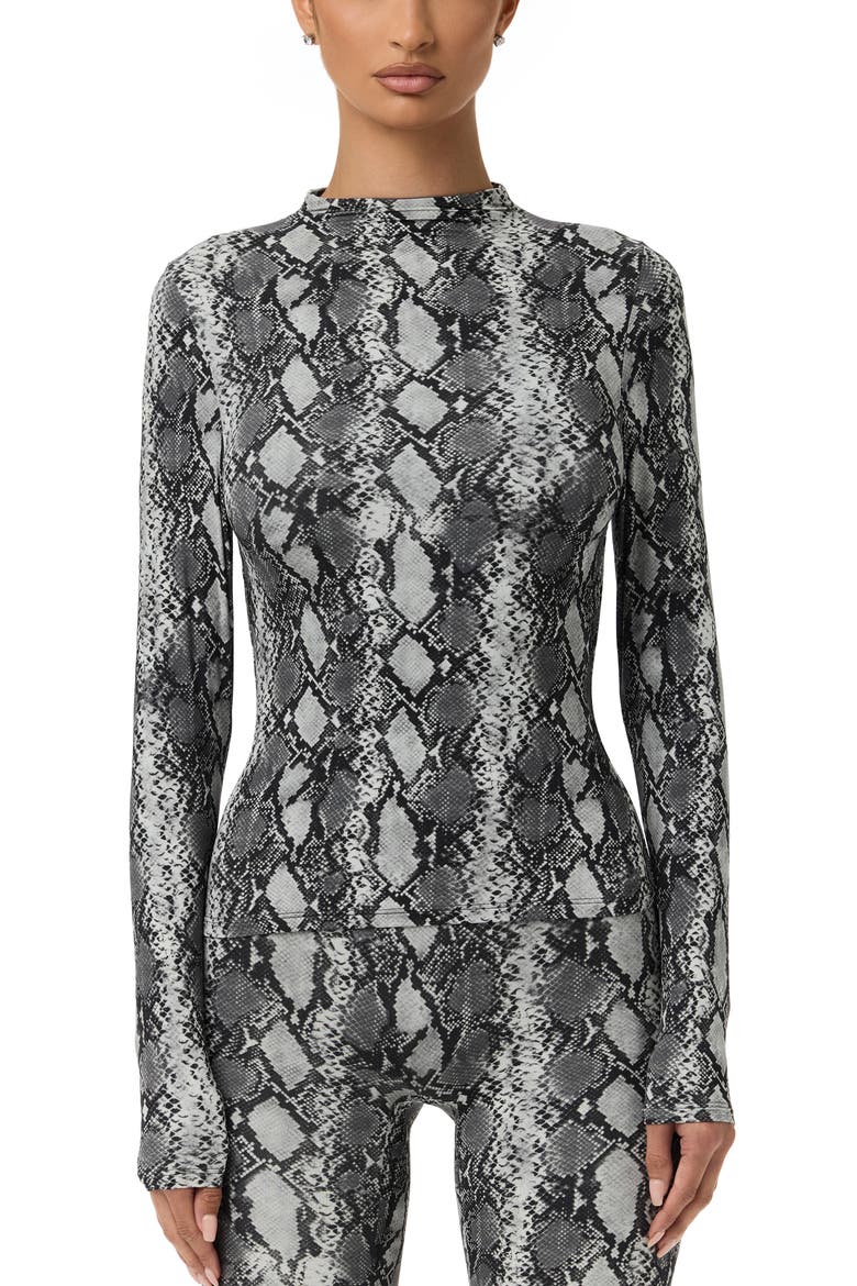 Print Turtleneck Top, Main, color, GREY SNAKESKIN
