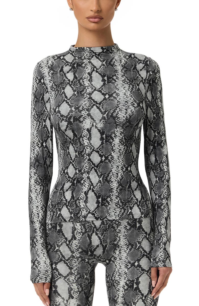 Naked Wardrobe Print Turtleneck Top, Main, color, Grey Snakeskin