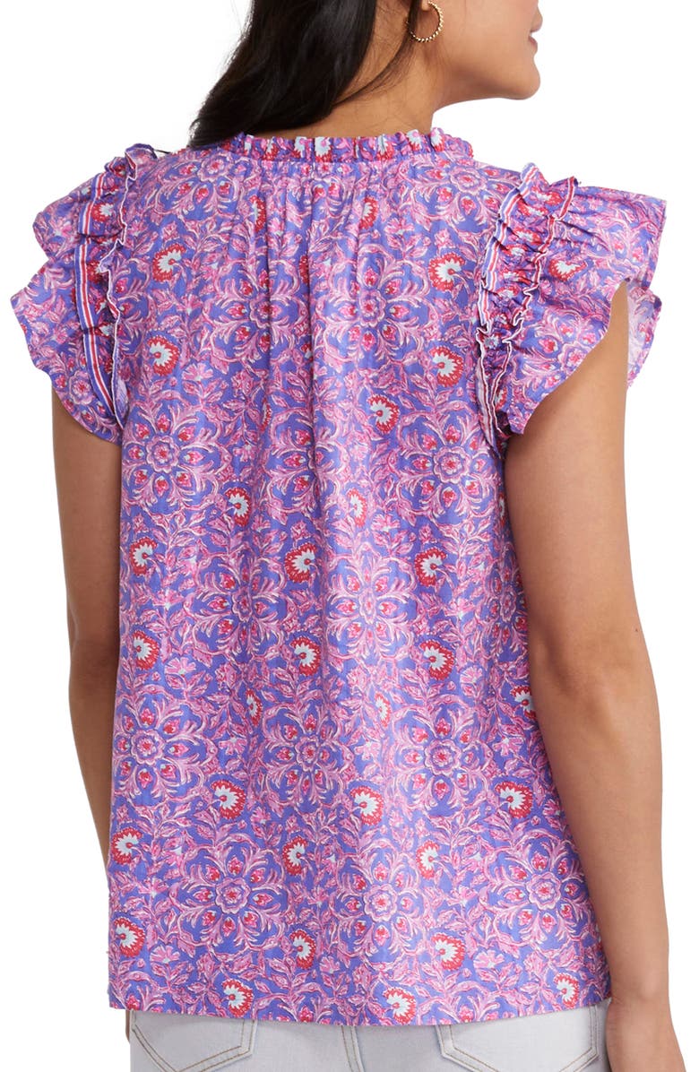 vineyard vines Katama Tile Print Ruffle Popover Blouse, Alternate, color, 