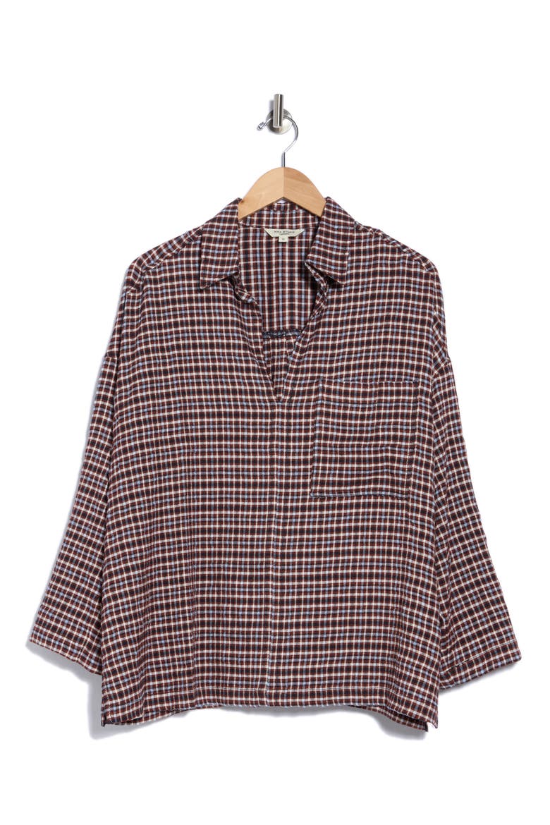 Plaid Elbow Sleeve Top, Main, color, RUST/ NAVY