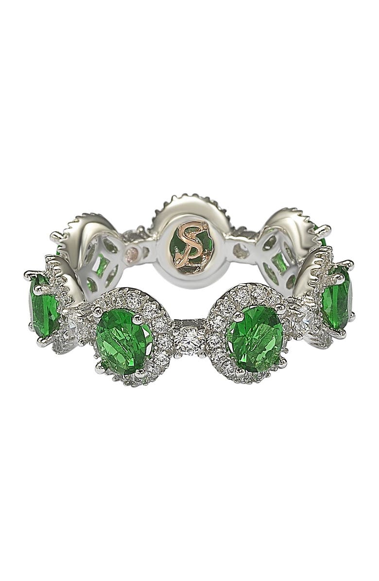 SUZY LEVIAN Sterling Silver Prong Set Green CZ & Pave Halo Station Eternity Band Ring, Alternate, color, Green