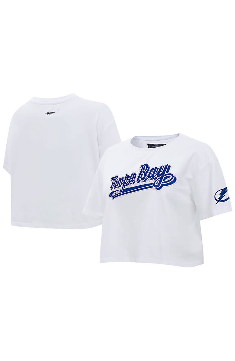 PRO STANDARD Women's Pro Standard White Tampa Bay Lightning Boxy Script Tail Cropped T-Shirt, Alternate, color, White
