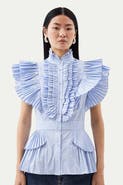 Karen Millen Sleeveless Striped Pleated Ruffle Blouse