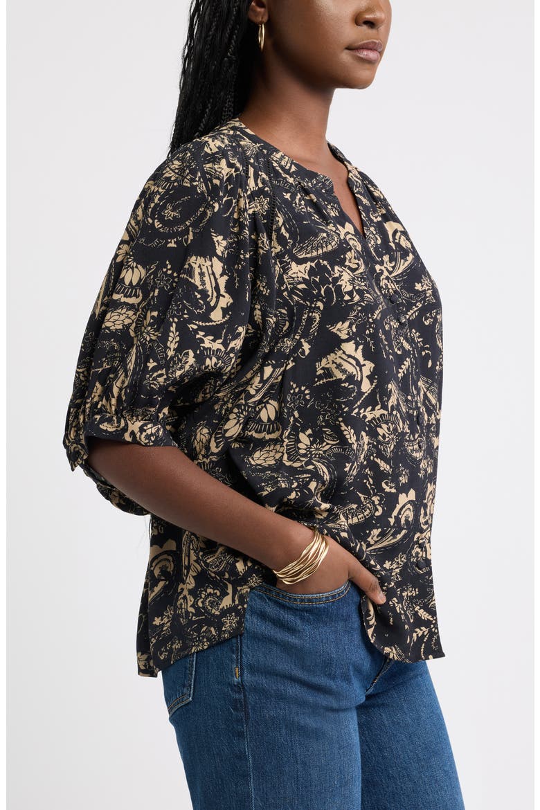 Raglan Sleeve Button-Up Shirt, Alternate, color, BLACK OVERLAY PAISLEY