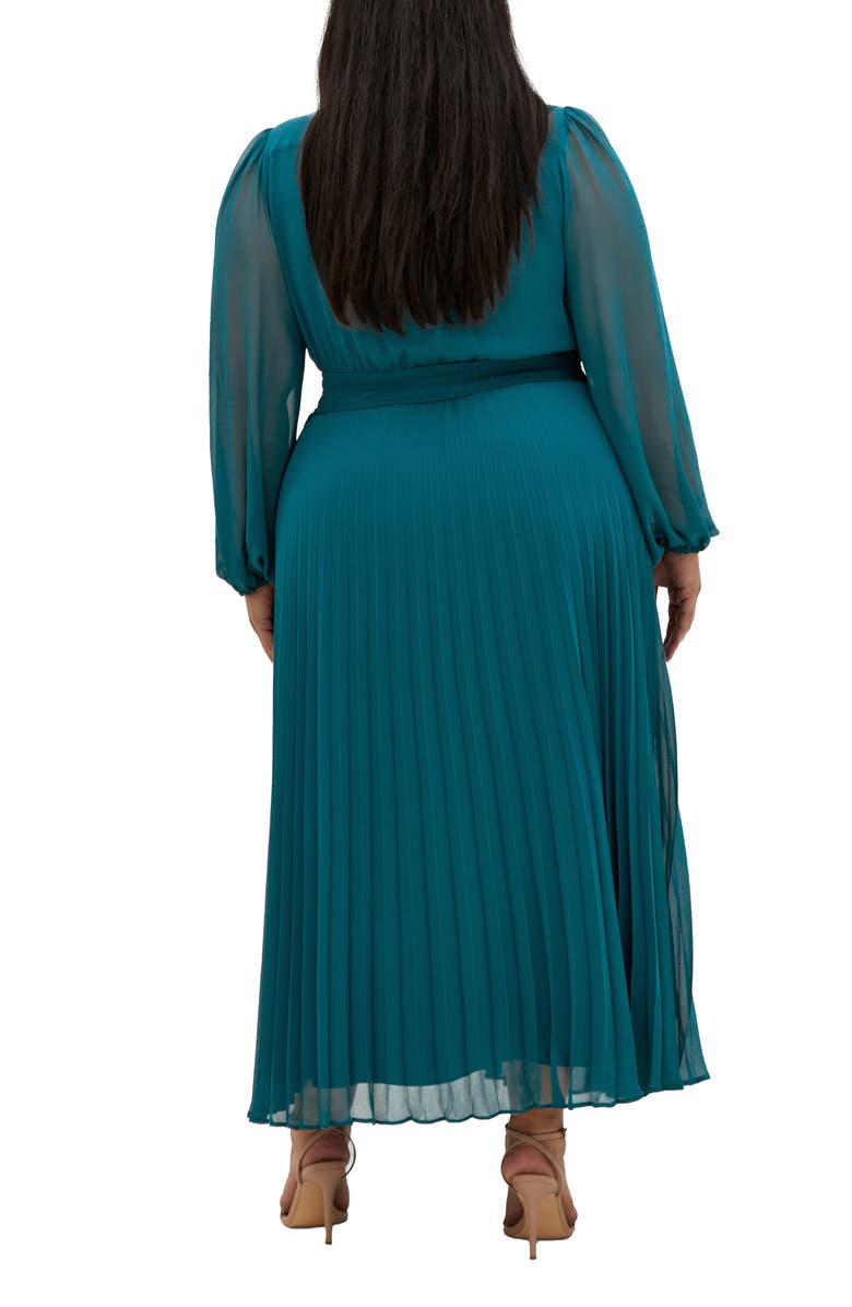 City Chic Sheer Finley Long Sleeve Chiffon Dress, Alternate, color, Jade