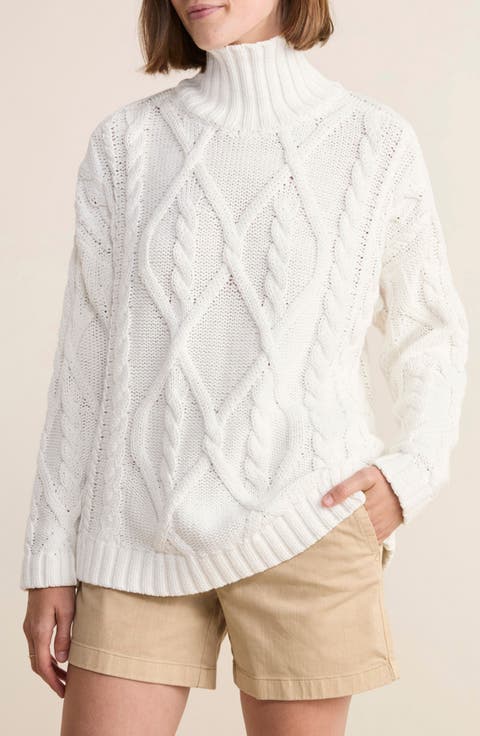 Tall Mock Neck Cotton Fisherman Sweater