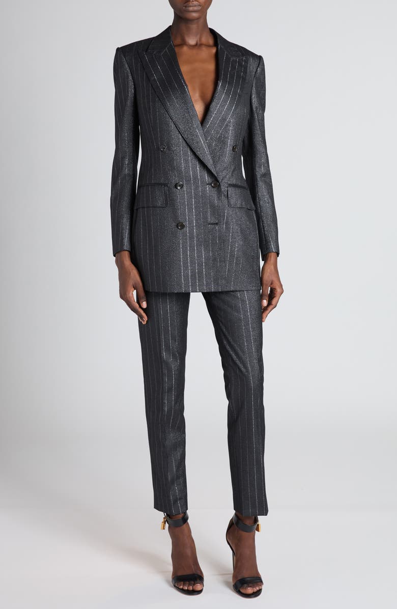 TOM FORD Metallic Stripe Wool Blend Blazer, Alternate, color, Dark Silver